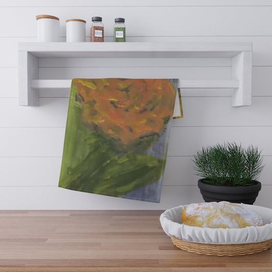 Floral Impression Tea Towel — Hand-Painted Orange Bloom Kitchen Linen